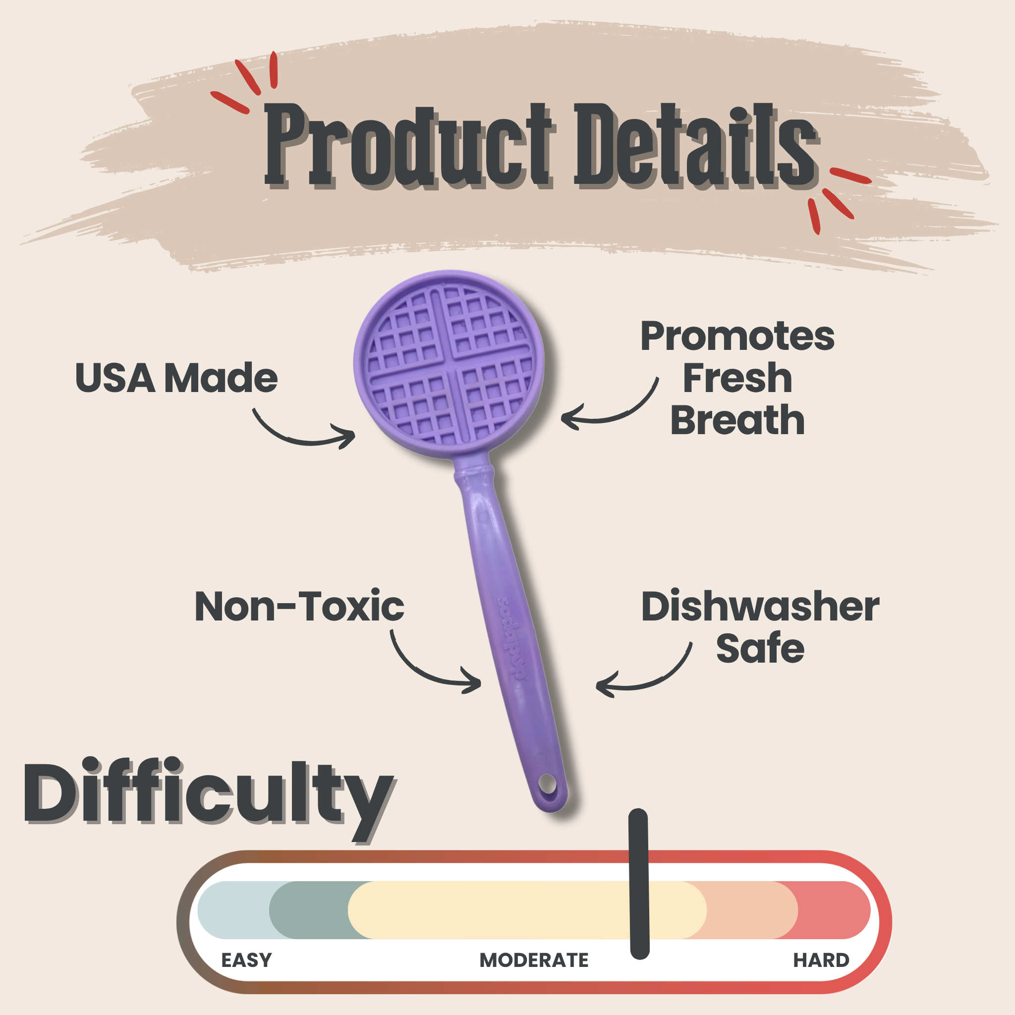 Purple lick stick with product details on a beige background
