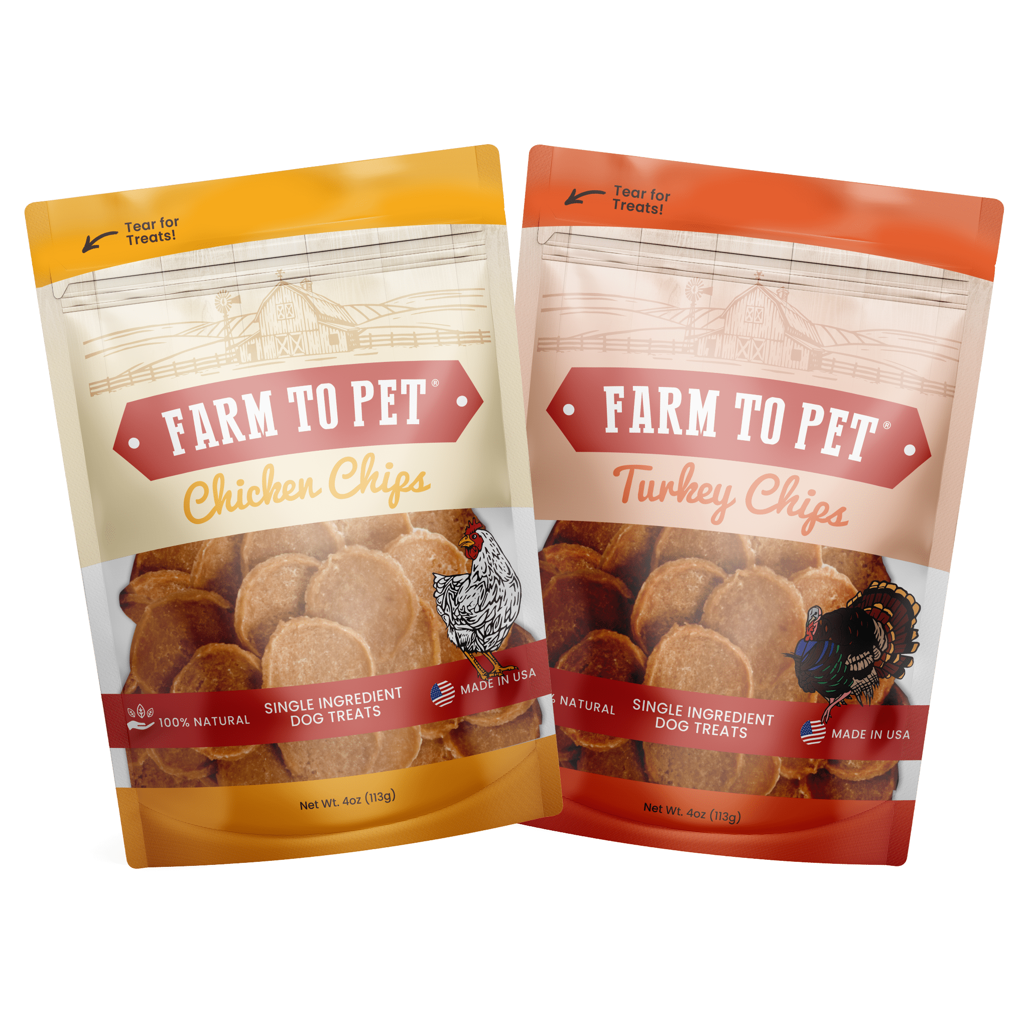 Two Products of Farm to Pet Poultry Power Chicken & Turkey Pack Front of bags.