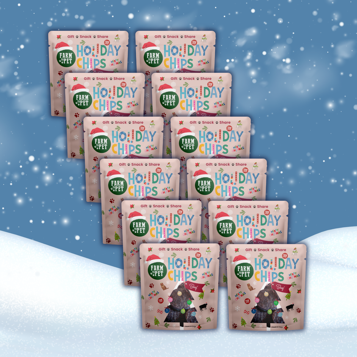 12 Beef Snack Stuffers, mini bags of single-ingredient beef dog treats for stockings
