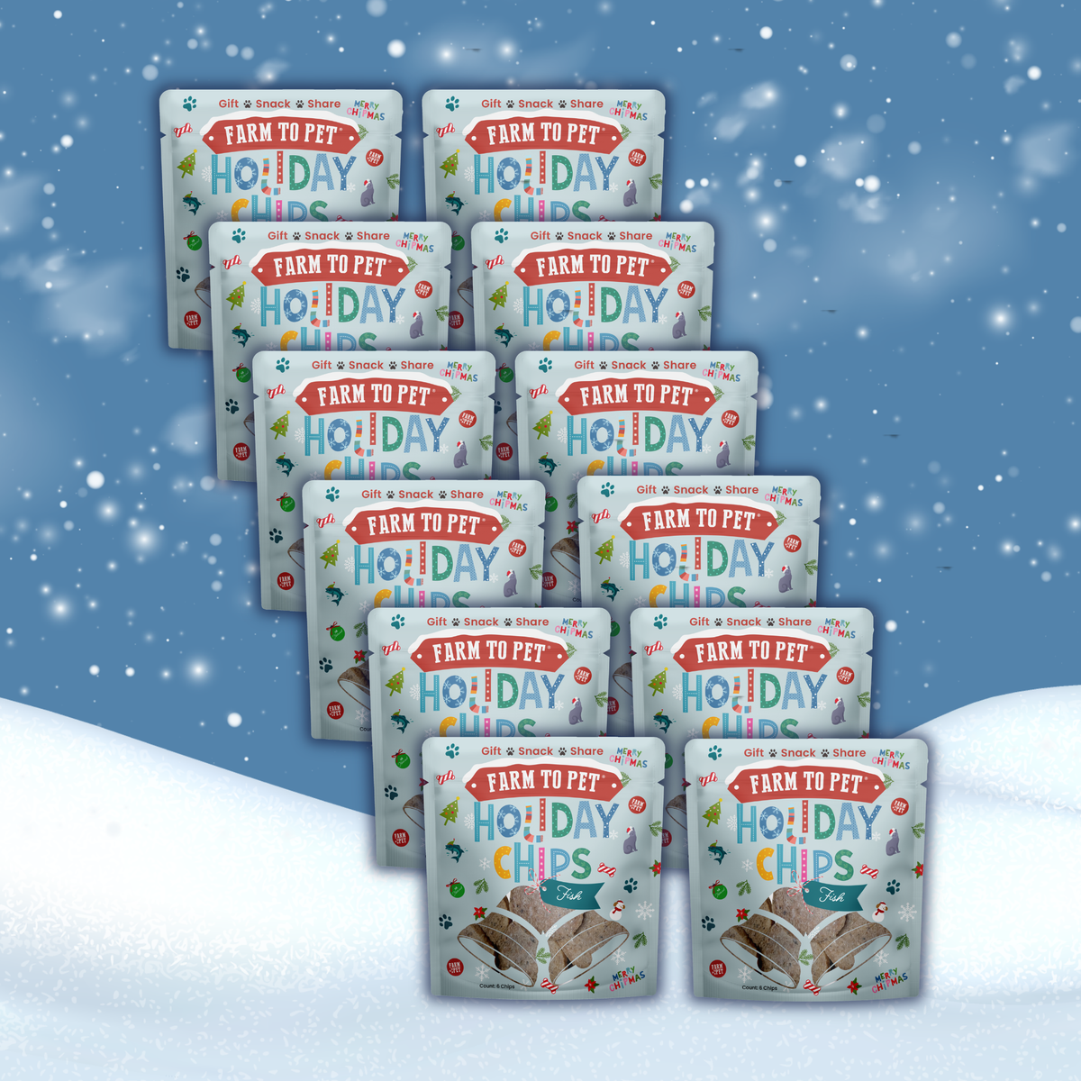 12 Fish Snack Stuffers, mini bags of single-ingredient fish dog treats for stockings