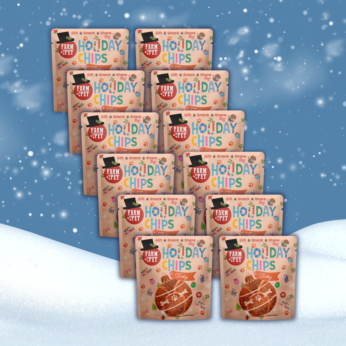 12 Turkey Snack Stuffers, mini bags of single-ingredient turkey dog treats for stockings