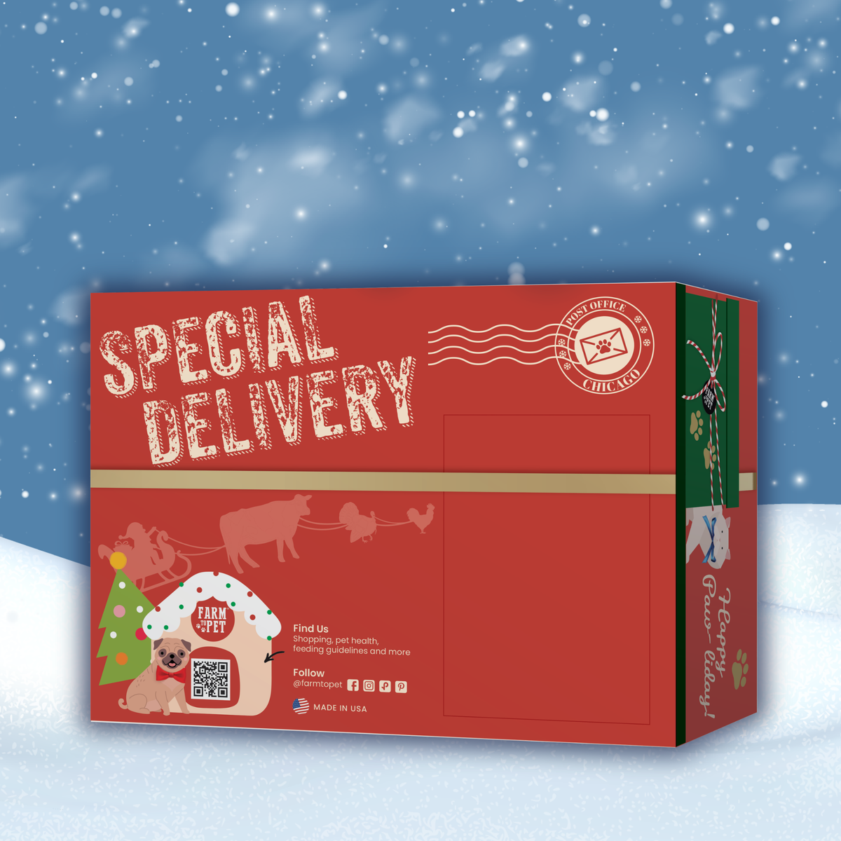 Special Delivery side of the Elk the Halls antler and dog treat holiday gift box