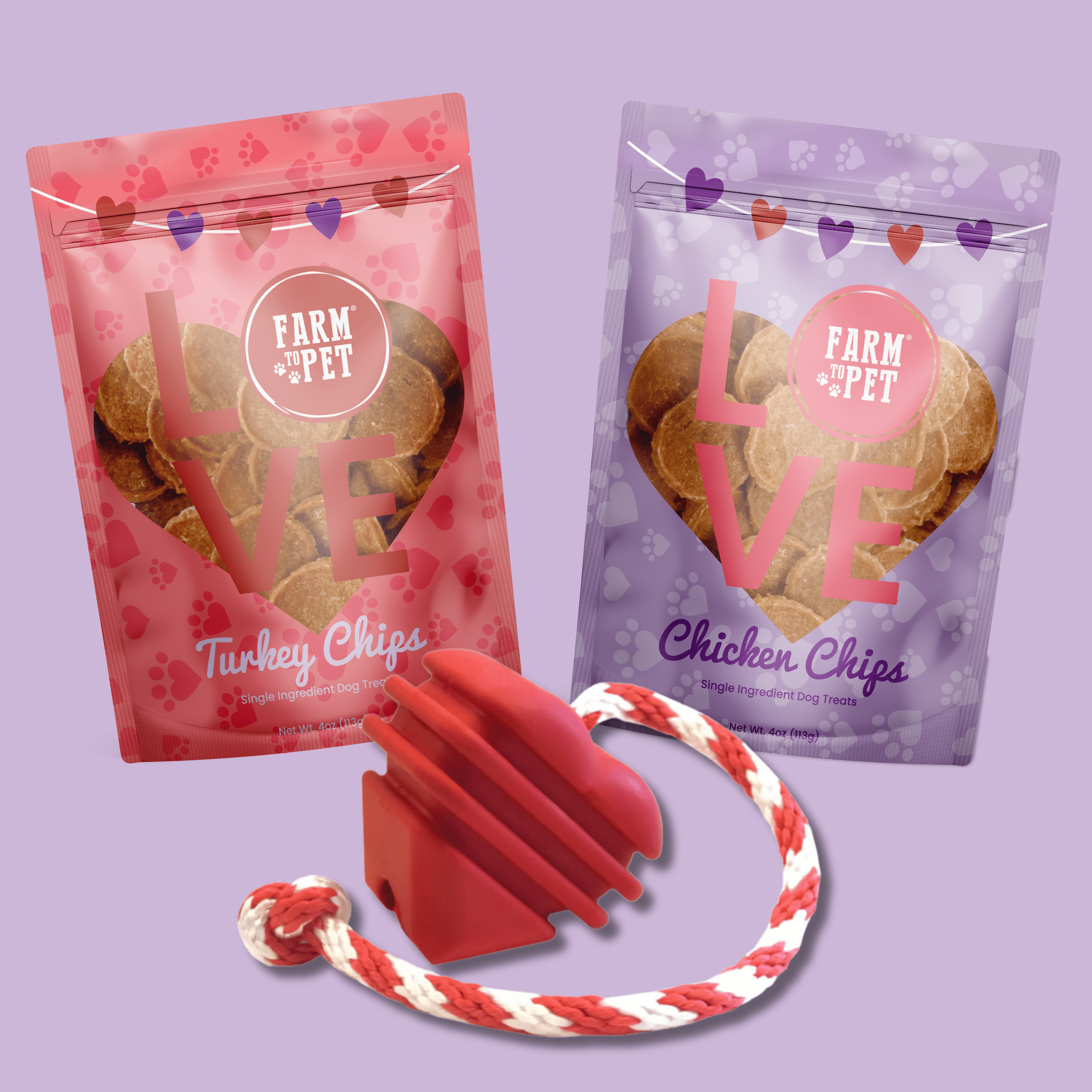 Valentine Dog Treats + Heart Tug Toy Bundle - Farm To Pet