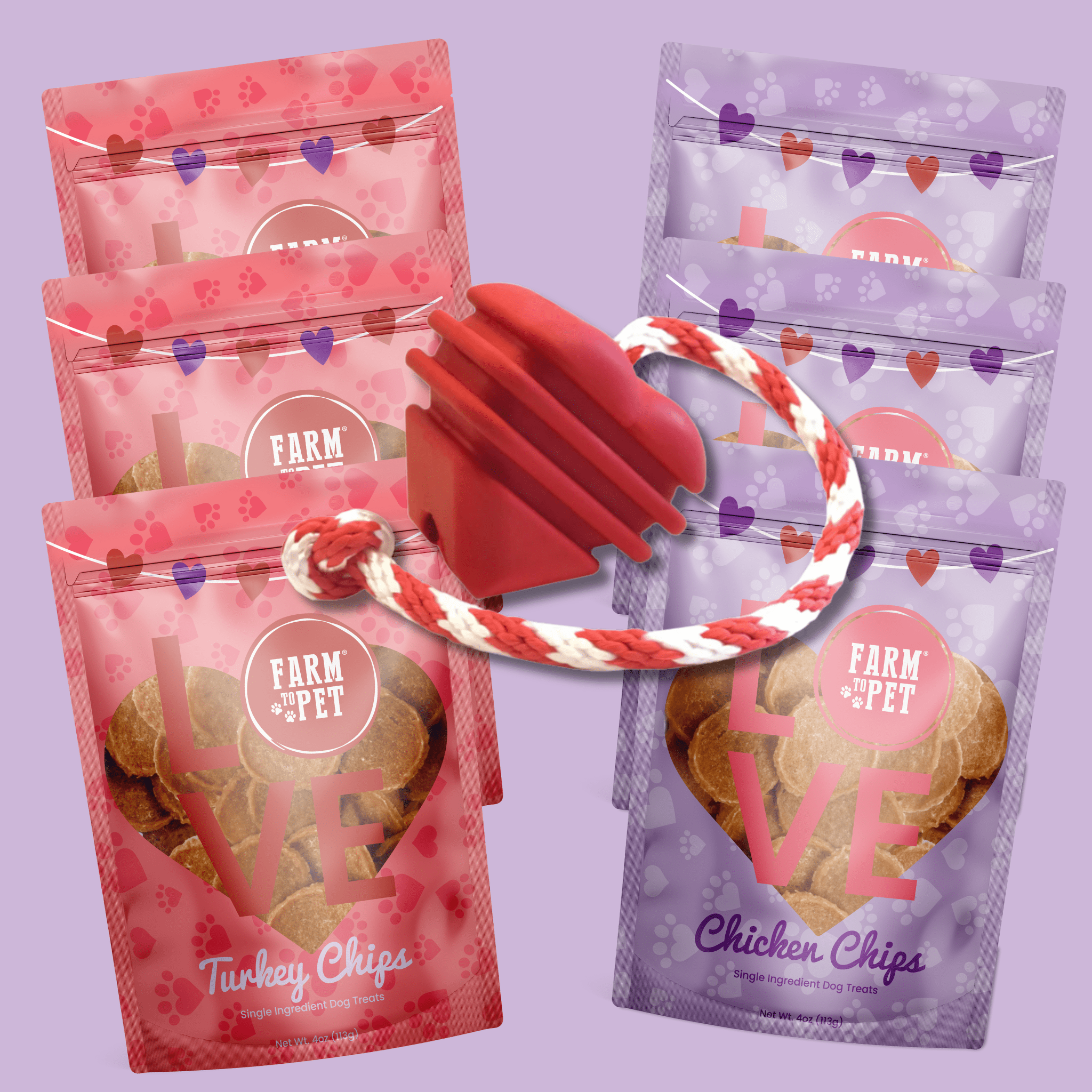 Valentine Dog Treats + Heart Tug Toy Bundle - Farm To Pet