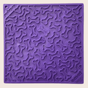 A Farm to Pet Purple dog bone lick mat with bone patterns and 'lick me!' text on a beige background.