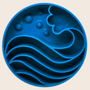 Farm to Pet Slow Feeder Dog Bowl in Blue Wave design on a beige background.