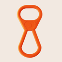 A Closeup of Farm to Pet Pop Top Tug Orange tug on a beige background.