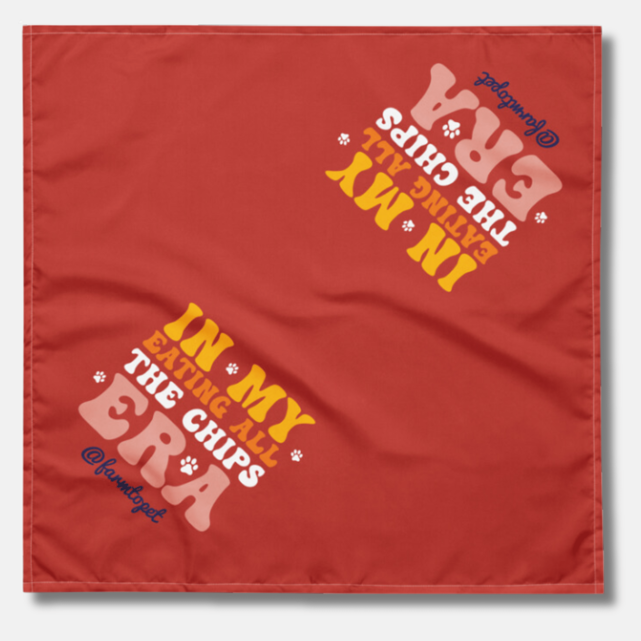 Red Taylor Swift Themed dog bandana with colorful text design on a white background from Farm to Pet