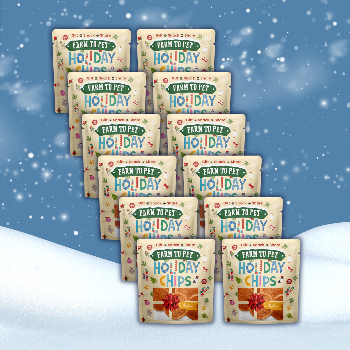 12 Chicken Snack Stuffers, mini bags of single-ingredient chicken dog treats for stockings
