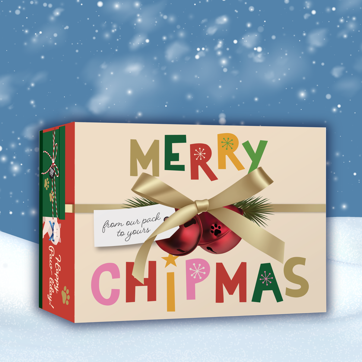Merry Chipmas front of the Elk the Halls antler and dog treat Christmas gift box
