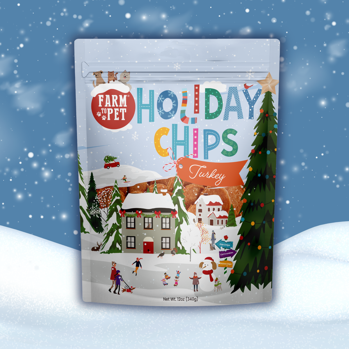 12oz Holiday Turkey Chips bag, low-allergen single-ingredient turkey dog treats for Christmas