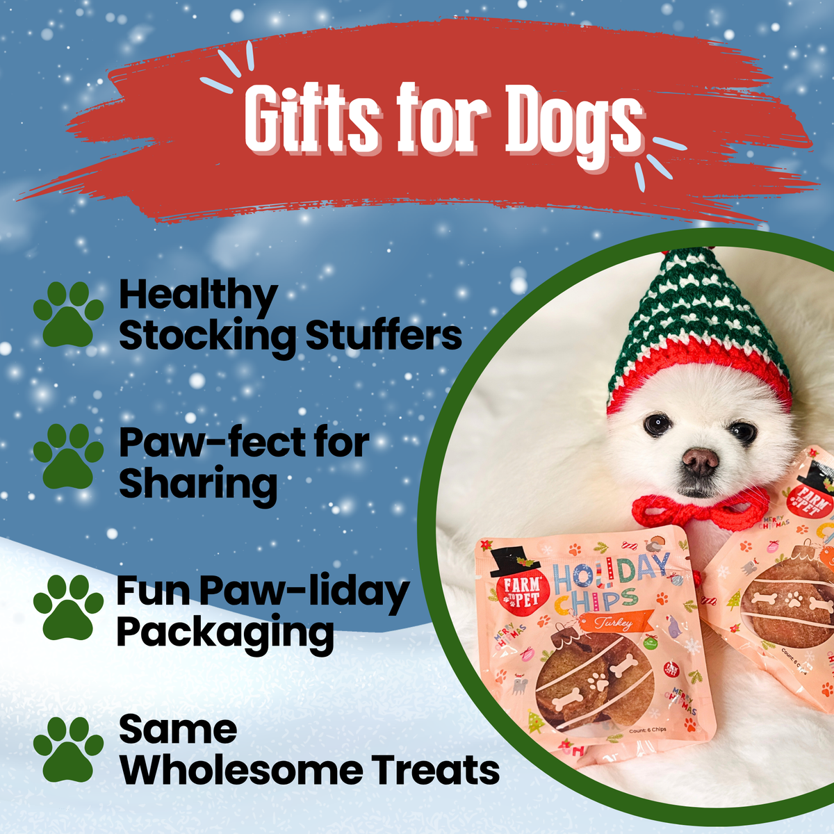 Dog in a Santa hat with Turkey Snack Stuffers: healthy Christmas gifts for dogs